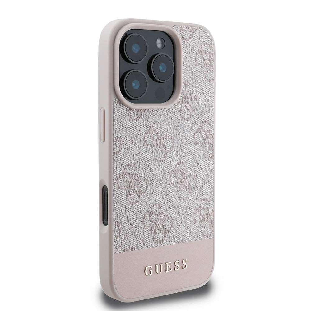 iPhone 16 Pro Max Kılıf Guess Orjinal Lisanslı PU Deri Şerit Logo Dizaynlı Kapak