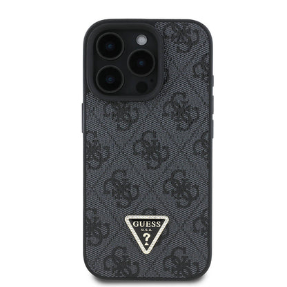 iPhone 16 Pro Max Kılıf Guess Orjinal Lisanslı PU Deri Taşlı Metal Üçgen Logolu Çapraz Vücut Askılı 4G Desenli Kapak