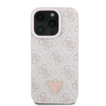 iPhone 16 Pro Max Kılıf Guess Orjinal Lisanslı PU Deri Taşlı Metal Üçgen Logolu Çapraz Vücut Askılı 4G Desenli Kapak