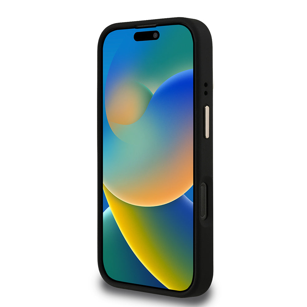 iPhone 16 Pro Max Kılıf Guess Orjinal Lisanslı PU Deri Taşlı Üçgen Logo 4G Desenli Kamera Standlı Kapak