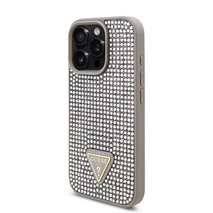 iPhone 16 Pro Max Kılıf Guess Orjinal Lisanslı Taşlı Arka Yüzey Üçgen Logolu Kapak