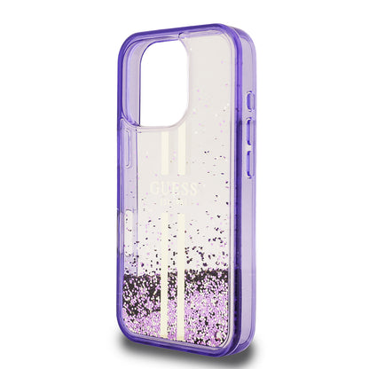 iPhone 16 Pro Max Kılıf Guess Orjinal Lisanslı Transparan Sıvılı Simli Altın Çizgili Kapak