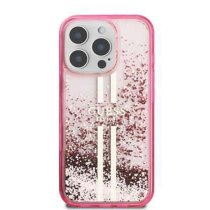 iPhone 16 Pro Max Kılıf Guess Orjinal Lisanslı Transparan Sıvılı Simli Altın Çizgili Kapak