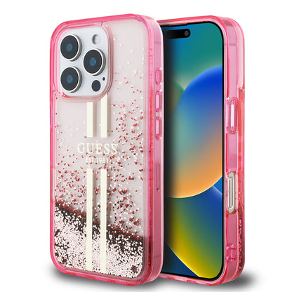iPhone 16 Pro Max Kılıf Guess Orjinal Lisanslı Transparan Sıvılı Simli Altın Çizgili Kapak