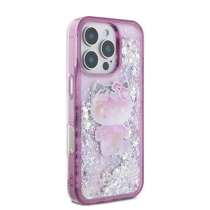 iPhone 16 Pro Max Kılıf Hello Kitty Orjinal Lisanslı Sıvılı Simli 50. Yıldönümü Partisi Kapak