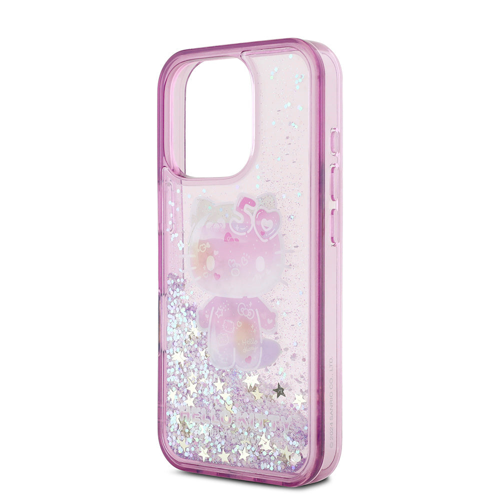 iPhone 16 Pro Max Kılıf Hello Kitty Orjinal Lisanslı Sıvılı Simli 50. Yıldönümü Partisi Kapak