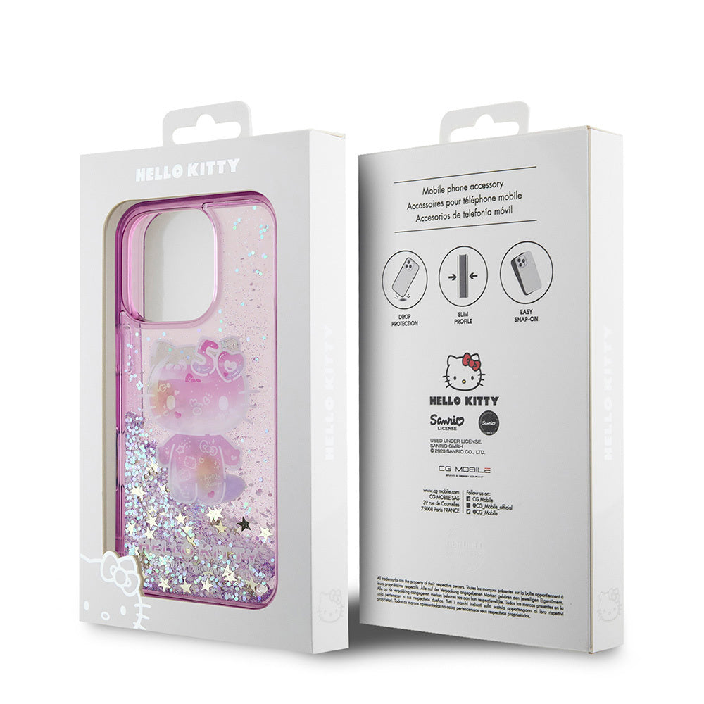 iPhone 16 Pro Max Kılıf Hello Kitty Orjinal Lisanslı Sıvılı Simli 50. Yıldönümü Partisi Kapak