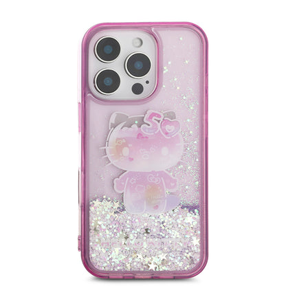 iPhone 16 Pro Max Kılıf Hello Kitty Orjinal Lisanslı Sıvılı Simli 50. Yıldönümü Partisi Kapak