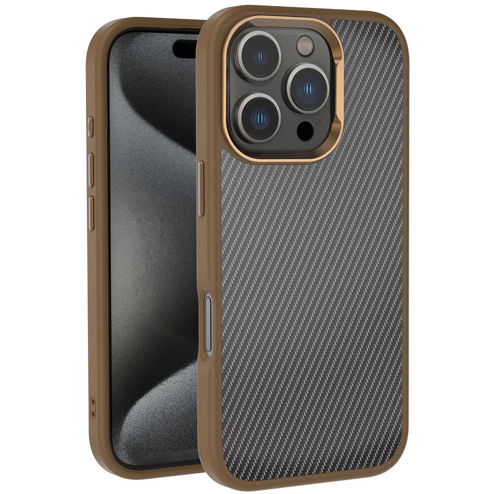 Apple iPhone 16 Pro Max Kılıf Karbon Fiber Görünümlü Parlak Kamera Çerçeveli Zore Venus Kapak
