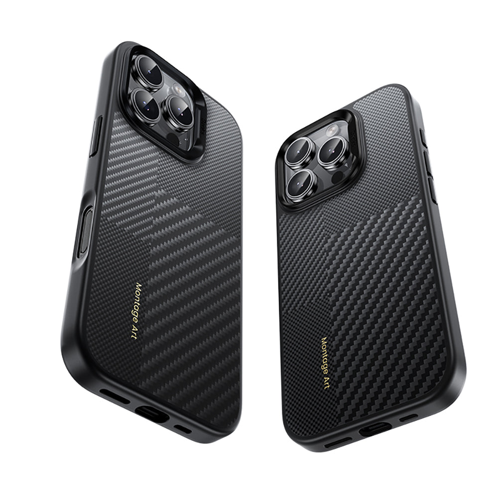 iPhone 16 Pro Max Kılıf Karbon Fiber M-safe Şarj Özellikli Kamera Kontrol Butonlu Benks Hybrid ArmorPro Montage Kevlar Kapak