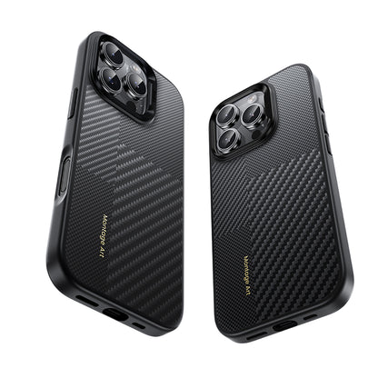 iPhone 16 Pro Max Kılıf Karbon Fiber M-safe Şarj Özellikli Kamera Kontrol Butonlu Benks Hybrid ArmorPro Montage Kevlar Kapak