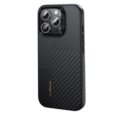 iPhone 16 Pro Max Kılıf Karbon Fiber M-safe Şarj Özellikli Kamera Kontrol Butonlu Benks Hybrid ArmorPro Montage Kevlar Kapak