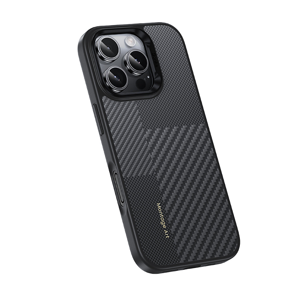 iPhone 16 Pro Max Kılıf Karbon Fiber M-safe Şarj Özellikli Kamera Kontrol Butonlu Benks Hybrid ArmorPro Montage Kevlar Kapak