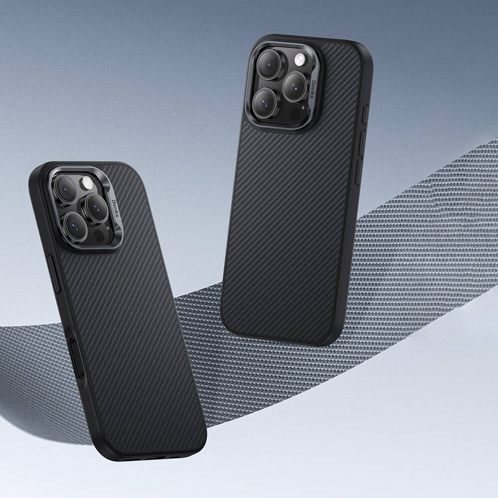 iPhone 16 Pro Max Kılıf Karbon Fiber M-safe Şarj Özellikli Benks Hybrid ArmorPro 600D Kevlar Kapak