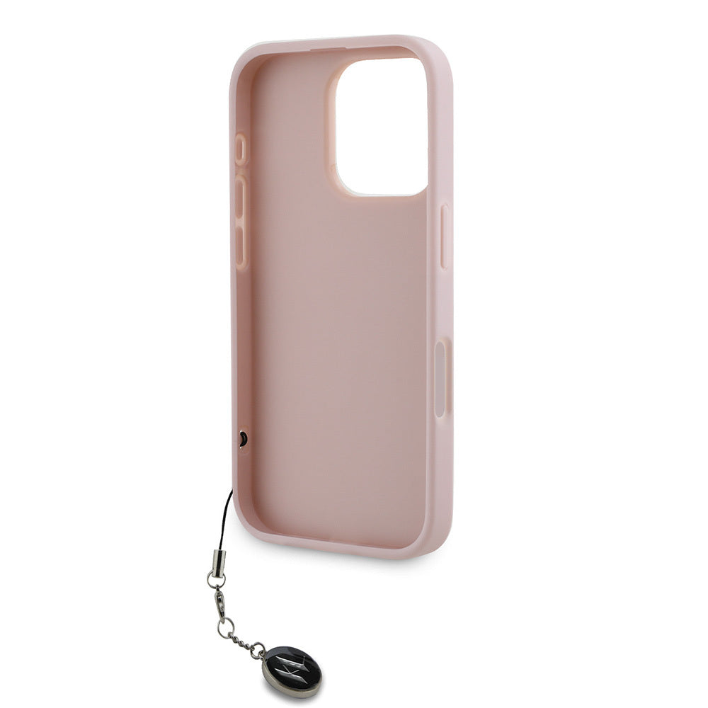iPhone 16 Pro Max Kılıf Karl Lagerfeld Orjinal Lisanslı Anahtarlıklı Taşlı KL Yazılı Saffiano Rhinestones Kapak