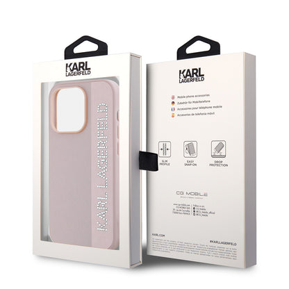 iPhone 16 Pro Max Kılıf Karl Lagerfeld Orjinal Lisanslı Anahtarlıklı Taşlı KL Yazılı Saffiano Rhinestones Kapak