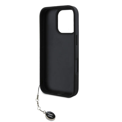 iPhone 16 Pro Max Kılıf Karl Lagerfeld Orjinal Lisanslı Anahtarlıklı Taşlı KL Yazılı Saffiano Rhinestones Kapak