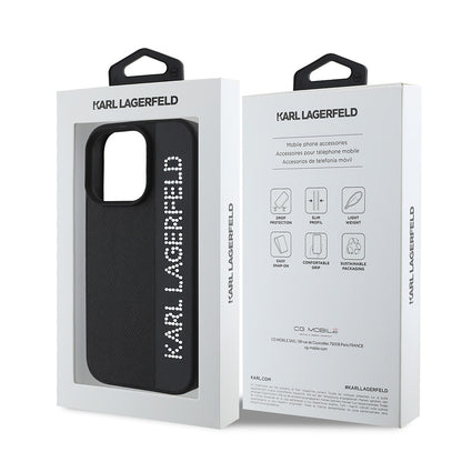 iPhone 16 Pro Max Kılıf Karl Lagerfeld Orjinal Lisanslı Anahtarlıklı Taşlı KL Yazılı Saffiano Rhinestones Kapak