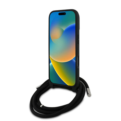 iPhone 16 Pro Max Kılıf Karl Lagerfeld Orjinal Lisanslı Askı İpli Taşlı KL Yazılı Crossbody Cord Kapak