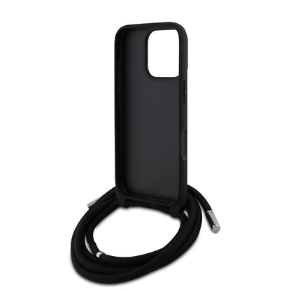 iPhone 16 Pro Max Kılıf Karl Lagerfeld Orjinal Lisanslı Askı İpli Taşlı KL Yazılı Crossbody Cord Kapak