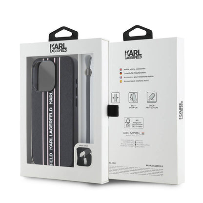 iPhone 16 Pro Max Kılıf Karl Lagerfeld Orjinal Lisanslı Askılı Saffiano Athleisure Şerit Çizgili Kapak
