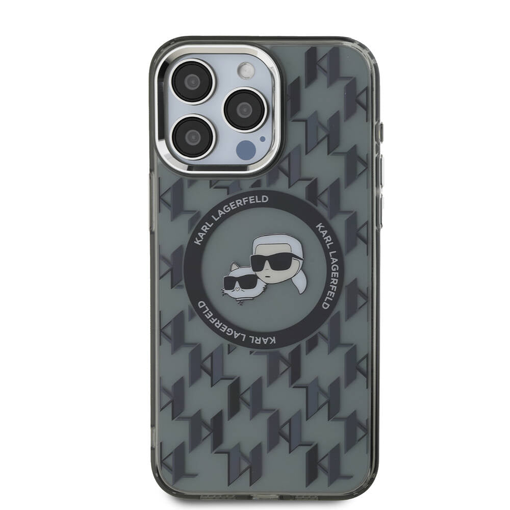 iPhone 16 Pro Max Kılıf Karl Lagerfeld Orjinal Lisanslı M-safe Şarj Özellikli IML Baskılı Metal Monogram KC Heads Kapak