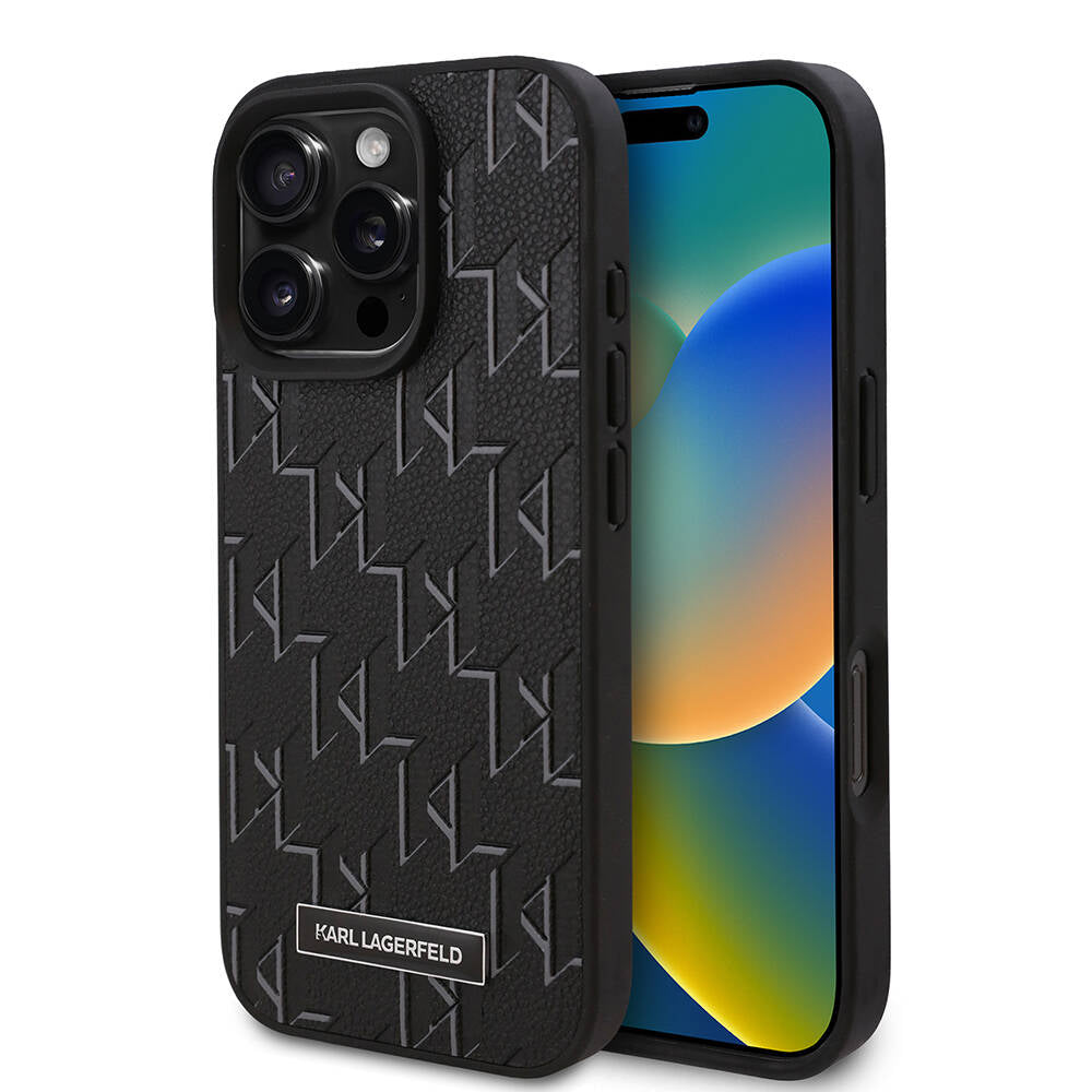 iPhone 16 Pro Max Kılıf Karl Lagerfeld Orjinal Lisanslı M-safe Şarj Özellikli KL Yazılı Hot Stamp Kapak