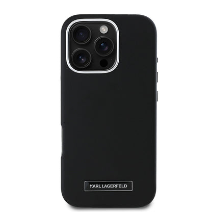 iPhone 16 Pro Max Kılıf Karl Lagerfeld Orjinal Lisanslı M-safe Şarj Özellikli Metal Kamera ve Buton Tasarımlı Plaka Logolu PU Deri Kapak