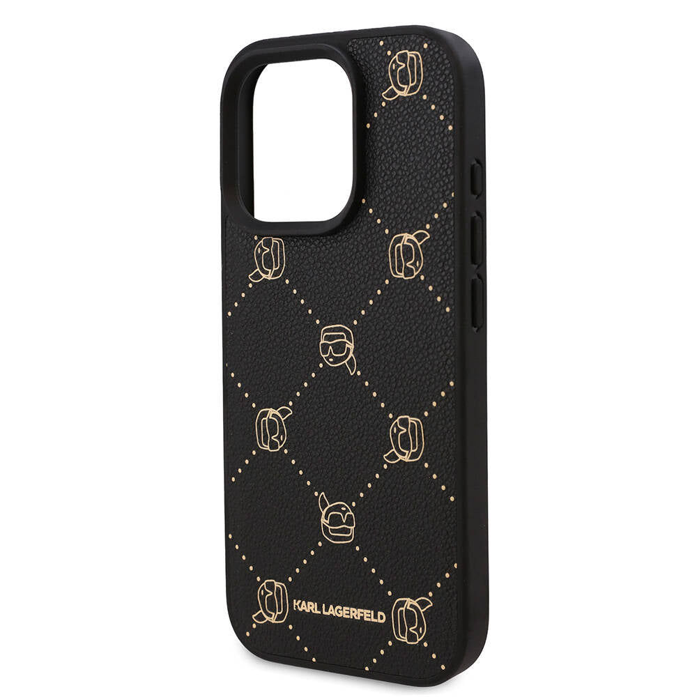 iPhone 16 Pro Max Kılıf Karl Lagerfeld Orjinal Lisanslı M-safe Şarj Özellikli PU Deri Karl Heads Desenli Klasik Logolu Kapak