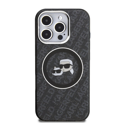 iPhone 16 Pro Max Kılıf Karl Lagerfeld Orjinal Lisanslı Parlayan Simli Karl & Choupette Heads Kapak