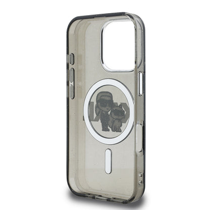 iPhone 16 Pro Max Kılıf Karl Lagerfeld Orjinal Lisanslı Parlayan Simli Karl & Choupette Sketch Logo Kapak