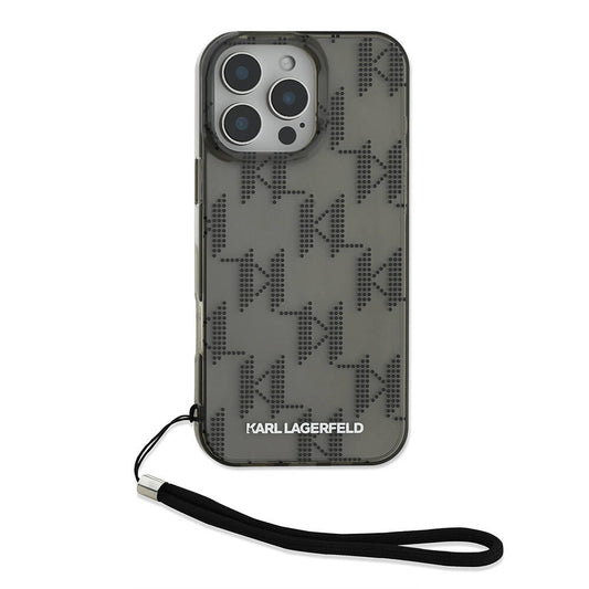 iPhone 16 Pro Max Kılıf Karl Lagerfeld Orjinal Lisanslı KL Desenli Saydam Bilek Askı İpli Klasik Logolu Kapak