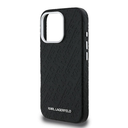iPhone 16 Pro Max Kılıf Karl Lagerfeld Orjinal Lisanslı PU Deri Damgalı Metal Yazı Logolu Kapak