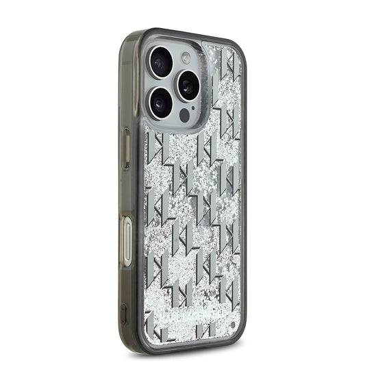 iPhone 16 Pro Max Kılıf Karl Lagerfeld Orjinal Lisanslı Simli KL Yazılı Monogram Gradient Kapak