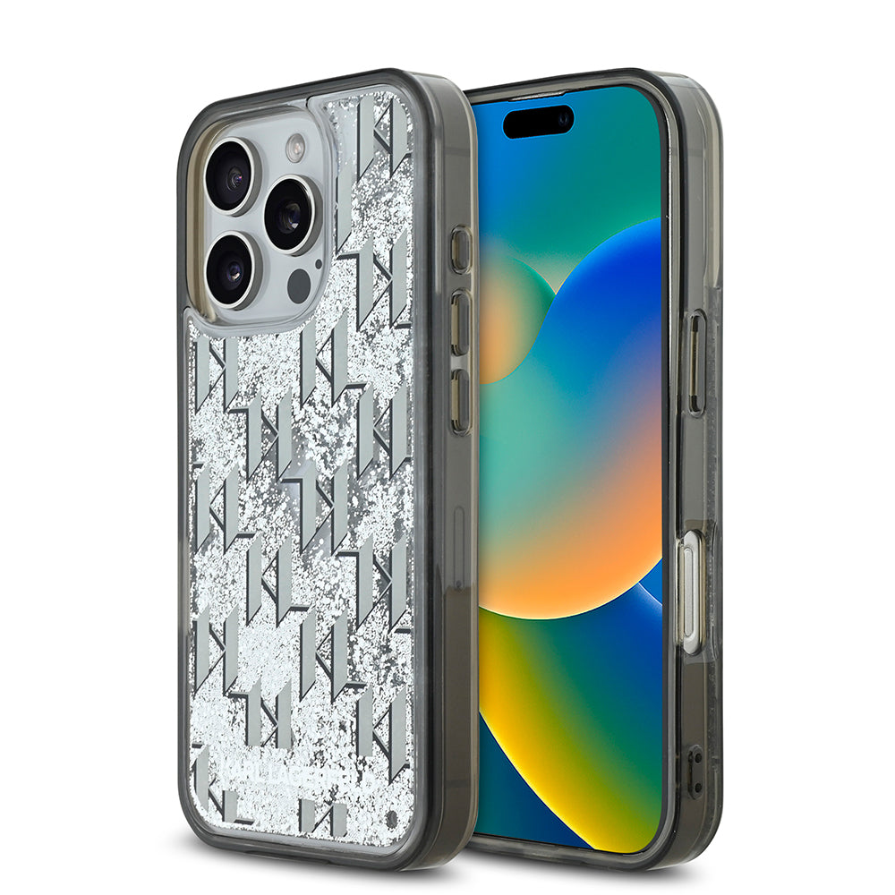 iPhone 16 Pro Max Kılıf Karl Lagerfeld Orjinal Lisanslı Simli KL Yazılı Monogram Gradient Kapak