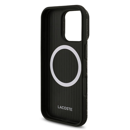 iPhone 16 Pro Max Kılıf Lacoste Orjinal Lisanslı M-safe Şarj Özellikli Standlı PU Deri Karışık Monogram Desenli Kapak