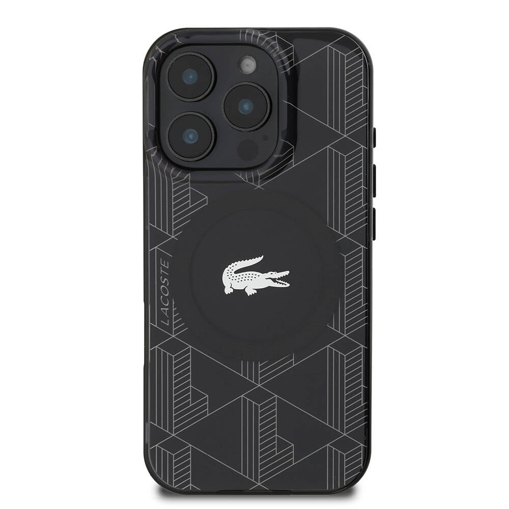 iPhone 16 Pro Max Kılıf Lacoste Orjinal Lisanslı M-safe Şarj Özellikli IML Baskılı Gümüş Timsah Logolu Monogram Kapak