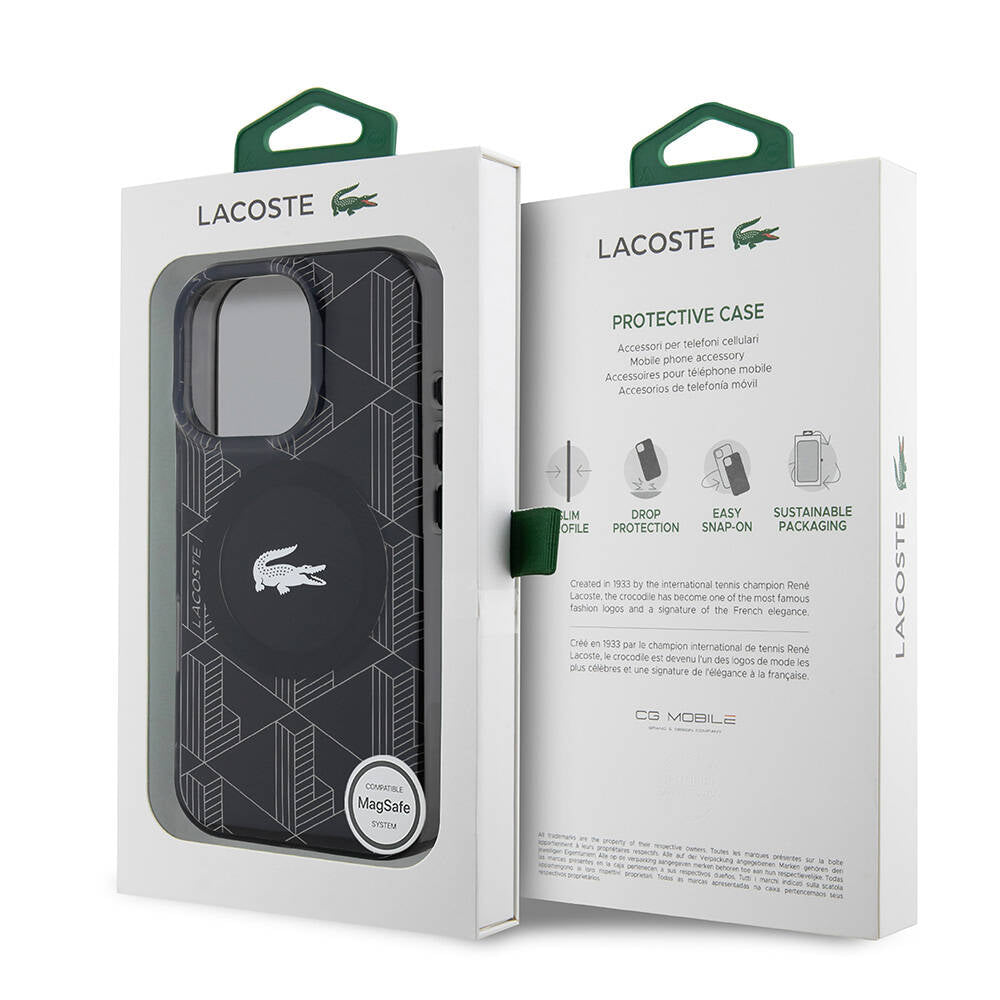 iPhone 16 Pro Max Kılıf Lacoste Orjinal Lisanslı M-safe Şarj Özellikli IML Baskılı Gümüş Timsah Logolu Monogram Kapak