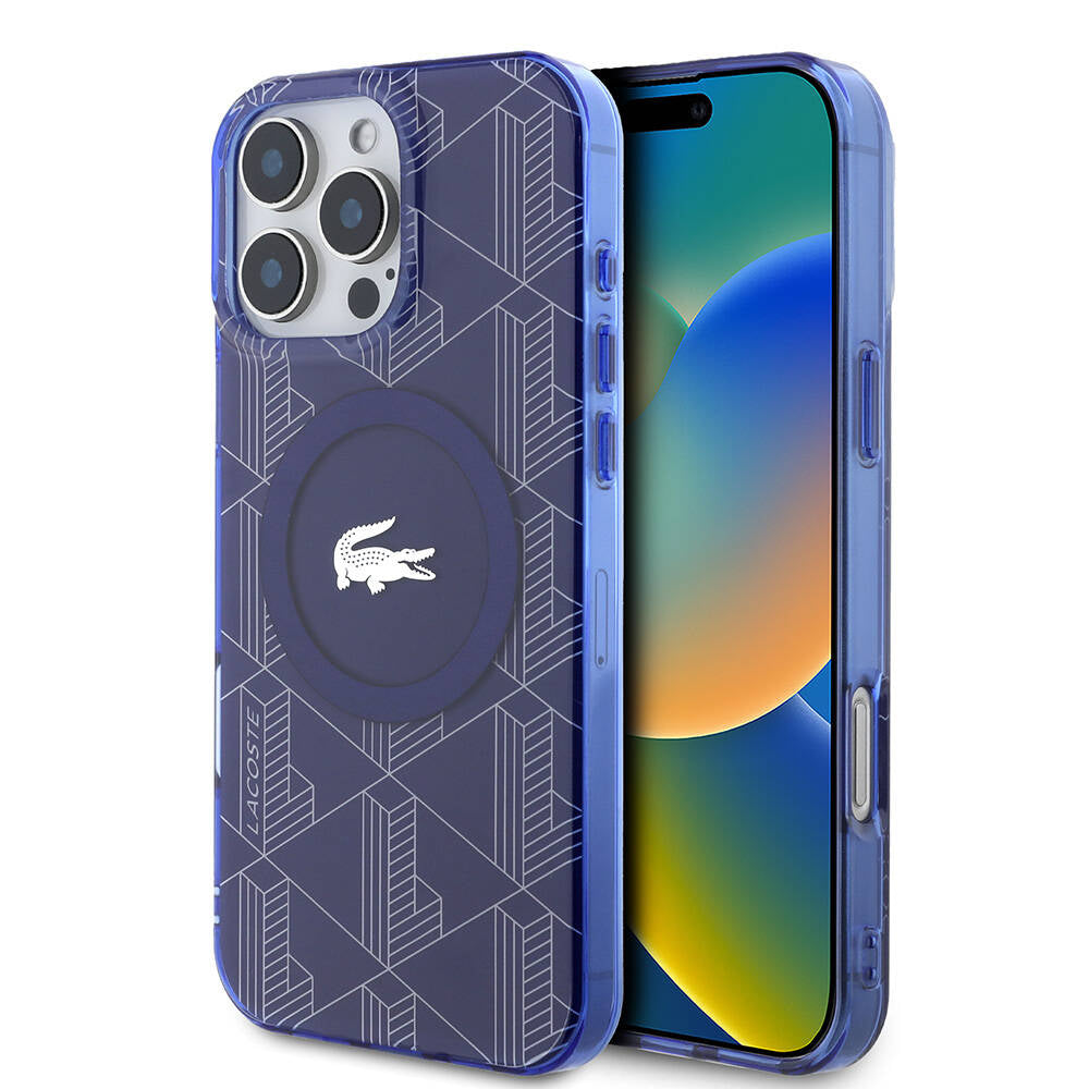 iPhone 16 Pro Max Kılıf Lacoste Orjinal Lisanslı M-safe Şarj Özellikli IML Baskılı Gümüş Timsah Logolu Monogram Kapak
