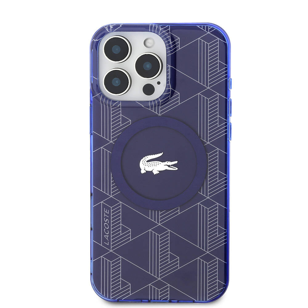 iPhone 16 Pro Max Kılıf Lacoste Orjinal Lisanslı M-safe Şarj Özellikli IML Baskılı Gümüş Timsah Logolu Monogram Kapak