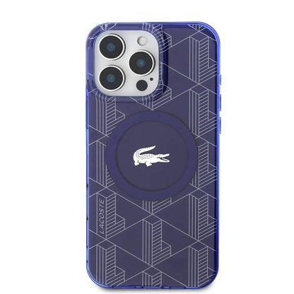 iPhone 16 Pro Max Kılıf Lacoste Orjinal Lisanslı M-safe Şarj Özellikli IML Baskılı Gümüş Timsah Logolu Monogram Kapak