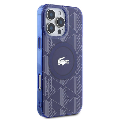 iPhone 16 Pro Max Kılıf Lacoste Orjinal Lisanslı M-safe Şarj Özellikli IML Baskılı Gümüş Timsah Logolu Monogram Kapak