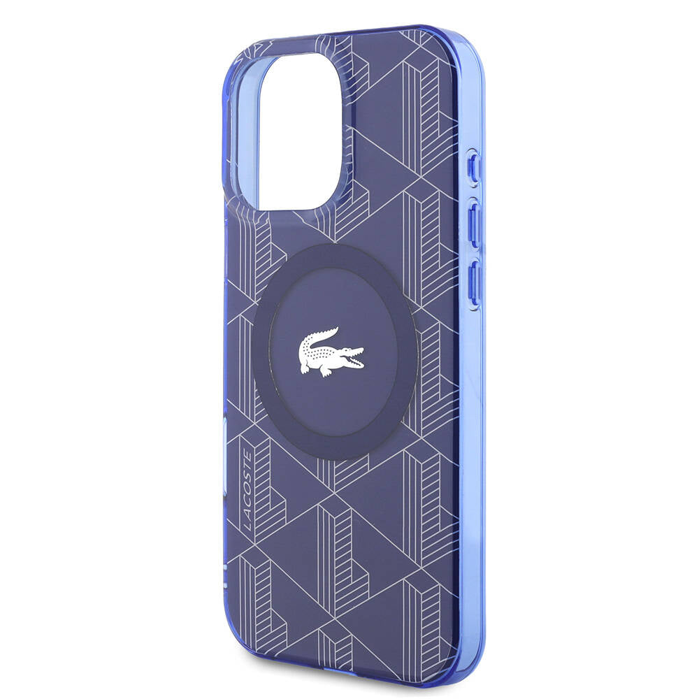 iPhone 16 Pro Max Kılıf Lacoste Orjinal Lisanslı M-safe Şarj Özellikli IML Baskılı Gümüş Timsah Logolu Monogram Kapak