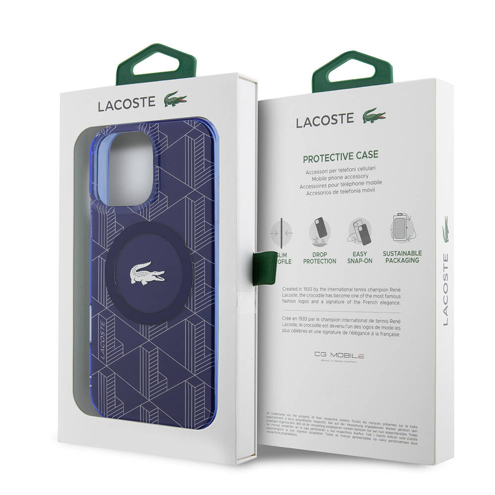 iPhone 16 Pro Max Kılıf Lacoste Orjinal Lisanslı M-safe Şarj Özellikli IML Baskılı Gümüş Timsah Logolu Monogram Kapak