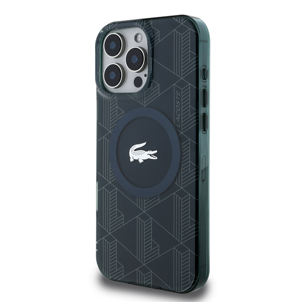 iPhone 16 Pro Max Kılıf Lacoste Orjinal Lisanslı M-safe Şarj Özellikli IML Baskılı Gümüş Timsah Logolu Monogram Kapak