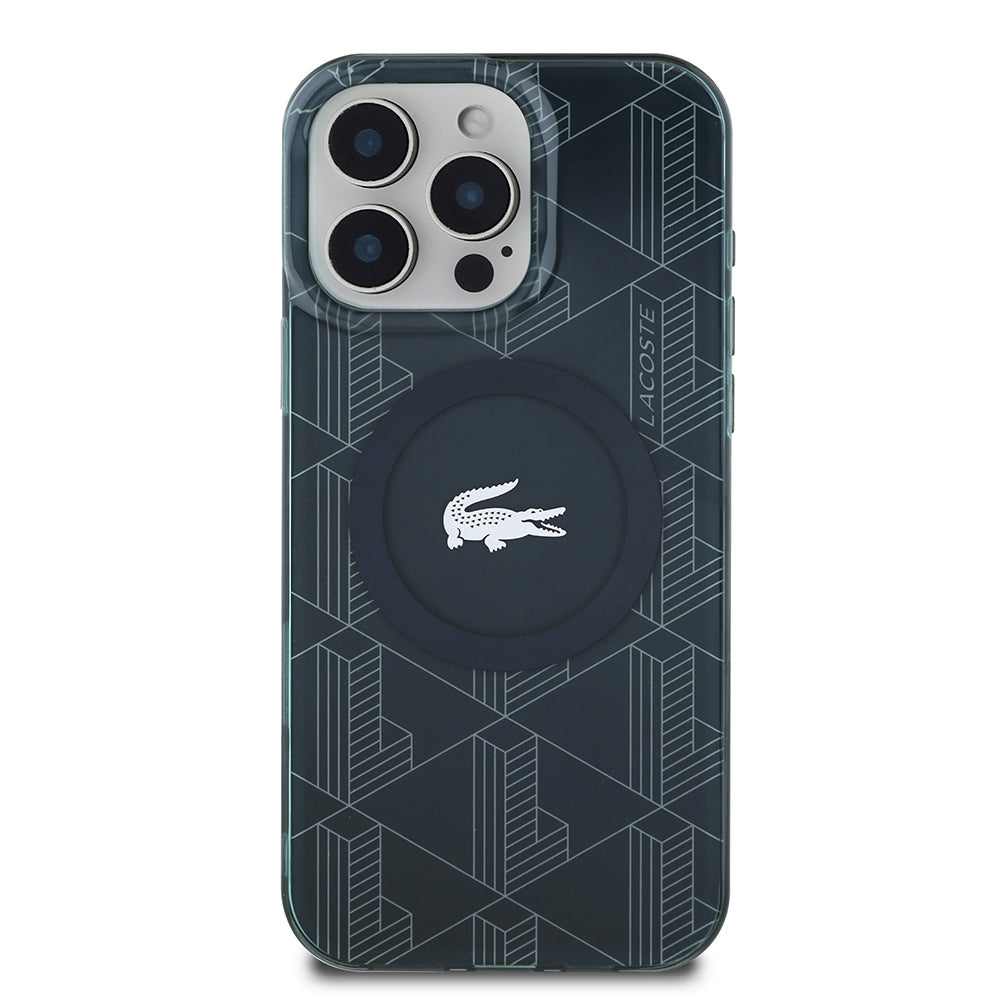 iPhone 16 Pro Max Kılıf Lacoste Orjinal Lisanslı M-safe Şarj Özellikli IML Baskılı Gümüş Timsah Logolu Monogram Kapak