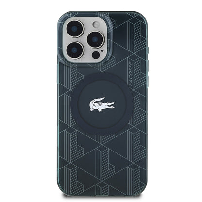 iPhone 16 Pro Max Kılıf Lacoste Orjinal Lisanslı M-safe Şarj Özellikli IML Baskılı Gümüş Timsah Logolu Monogram Kapak