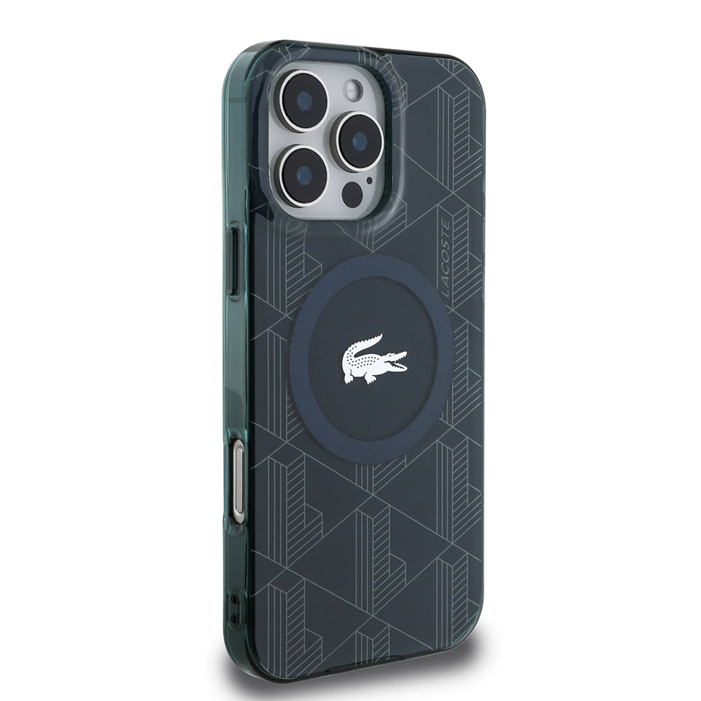 iPhone 16 Pro Max Kılıf Lacoste Orjinal Lisanslı M-safe Şarj Özellikli IML Baskılı Gümüş Timsah Logolu Monogram Kapak
