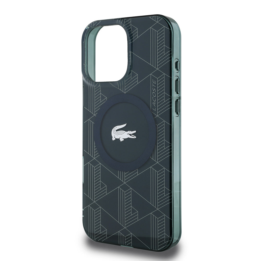 iPhone 16 Pro Max Kılıf Lacoste Orjinal Lisanslı M-safe Şarj Özellikli IML Baskılı Gümüş Timsah Logolu Monogram Kapak