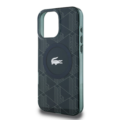 iPhone 16 Pro Max Kılıf Lacoste Orjinal Lisanslı M-safe Şarj Özellikli IML Baskılı Gümüş Timsah Logolu Monogram Kapak